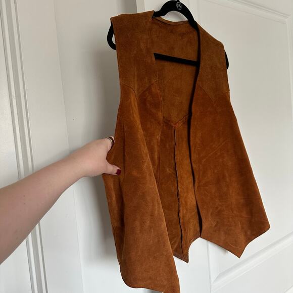 Brown Suede Leather Western Vest- Open Front, Boho Chic Layering VTG Vintage - Picture 2 of 5
